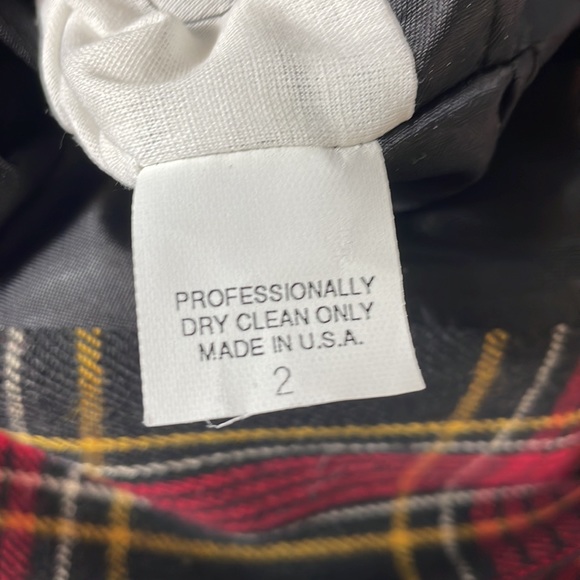 H. Stockton Atlanta Red Black Yellow Tartan Plaid Wool Cropped Jacket Size 2 - Picture 13 of 15